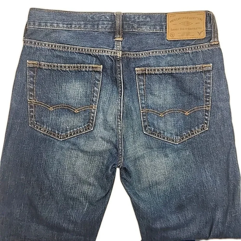American Eagle Jeans Original Straight Size 30x34 Cotton Distressed Medium Wash